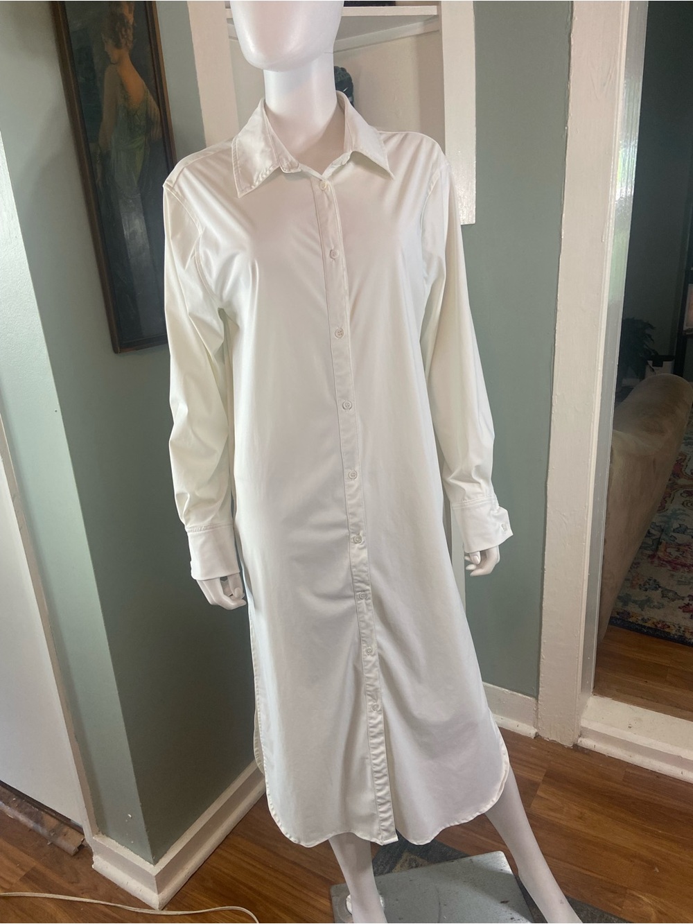 Carbon38 Off White Oversized Tunic Long Button Up Down Shirt Midi Dress XSmall - Picture 2 of 14